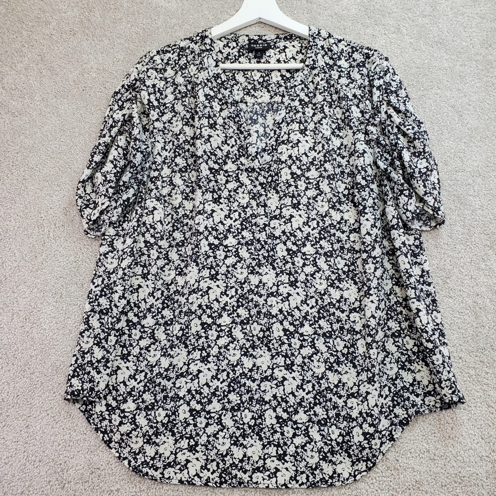 Torrid Harper Black White Floral Print V Neck Tunic Top Womens Size 0 (Large)